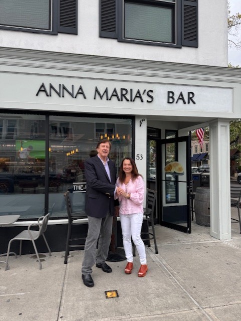 Anna Maria in front of Anna Maria's Wine Bar in Rye